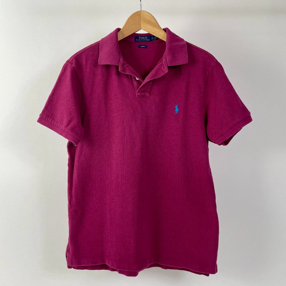 Ralph Lauren Polo Cotton Pique Tee Shirt, Slim Fit, Dark Pink, Size L
